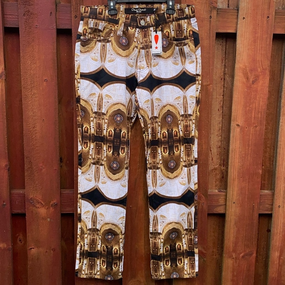 Play Colths Architectural Mosaic Print Pants In Gold, Black & Cream Size 32